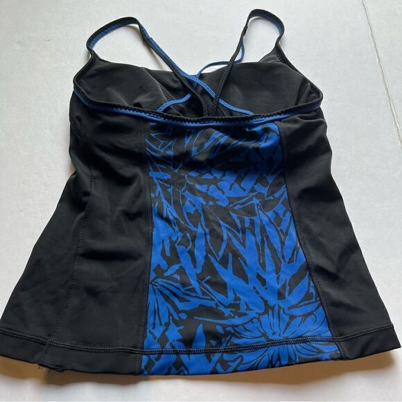 Lands' End Women's Tankini Top Black and Royal Blue Size 6 - Picture 2 of 7